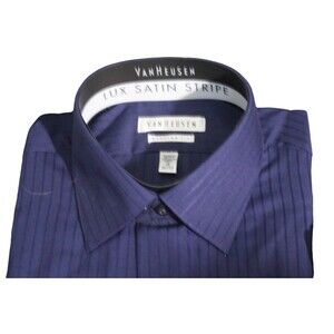 Van Heusen Dress Shirt Navy Lux Satin Stripe Men's Size 16 (32/33) NEW